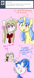 Size: 2000x4500 | Tagged: artist:fullmetalpikmin, ask, congenital amputee, derpibooru import, oc, oc:cherry blossom, oc:mal, oc:viewing pleasure, pigtails, safe, tumblr, tumblr:ask viewing pleasure, unofficial characters only, vulgar