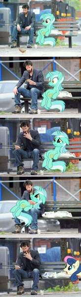 Size: 436x1596 | Tagged: safe, derpibooru import, bon bon, lyra heartstrings, sweetie drops, earth pony, human, pony, unicorn, comic, female, fetish, humans eating ponies, irl, keanu reeves, mare, meme, photo, sad keanu, shocked, vore, wide eyes