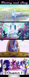 Size: 979x2550 | Tagged: safe, artist:aschenstern, derpibooru import, nurse redheart, pinkie pie, princess cadance, princess celestia, princess flurry heart, princess luna, shining armor, oc, alicorn, crystal pony, earth pony, pegasus, pony, unicorn, comic:flurry and stag, armor, comic, crystal empire, crystal guard, crystal guard armor