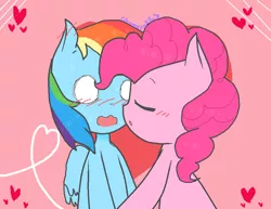 Size: 974x752 | Tagged: safe, artist:chametzkiwi, derpibooru import, pinkie pie, rainbow dash, blushing, female, heart, kissing, lesbian, pinkiedash, shipping, wavy mouth