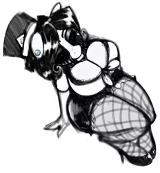 Size: 1134x1223 | Tagged: anthro, anthro oc, artist:whydomenhavenipples, bedroom eyes, big breasts, black and white, breasts, cleavage, clothes, condom, creepypasta, derpibooru import, ear piercing, earring, edit, eyeshadow, female, fishnets, grayscale, grimdark, hat, high heels, jewelry, looking at you, looking up, makeup, miniskirt, monochrome, oc, oc:hattsy, pantyhose, piercing, plump, shoes, skirt, smiling, solo, solo female, suggestive, thighs, top hat, unguligrade anthro, unofficial characters only, zalgo, zalgo edit