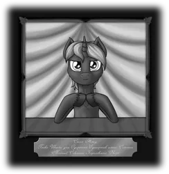 Size: 2860x2927 | Tagged: artist:skorpionletun, chapter image, derpibooru import, fanfic, fanfic art, fanfic:past sins, gendo pose, hooves together, oc, oc:spell nexus, picture frame, russian, safe, solo, unofficial characters only