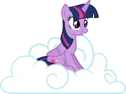 Size: 6001x4515 | Tagged: safe, artist:deratrox, derpibooru import, twilight sparkle, twilight sparkle (alicorn), alicorn, pony, testing testing 1-2-3, .svg available, absurd resolution, adobe illustrator, cloud, female, folded wings, grin, mare, simple background, sitting, smiling, solo, transparent background, vector