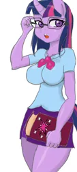 Size: 688x1528 | Tagged: safe, artist:tiroil, derpibooru import, twilight sparkle, anthro, unicorn, book, breasts, busty twilight sparkle, clothes, equestria girls outfit, female, glasses, open mouth, solo