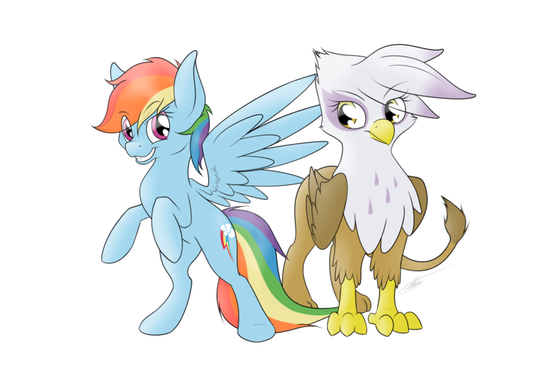 Size: 2015x1356 | Tagged: safe, derpibooru import, gilda, rainbow dash, gryphon, redraw, simple background, smiling, transparent background, wings