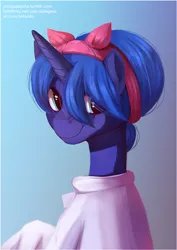 Size: 1000x1414 | Tagged: alternate hairstyle, artist:risterdus, bust, derpibooru import, fanart, hairband, portrait, princess luna, safe, smiling, solo