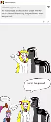 Size: 756x1798 | Tagged: alicorn, alicorn oc, artist:ask-luciavampire, ask, blushing, date, derpibooru import, dialogue, kissing, male, oc, safe, spread wings, straight, tumblr, tumblr:ask-luciavampire, unofficial characters only, vampire, vampony, wingboner, wings