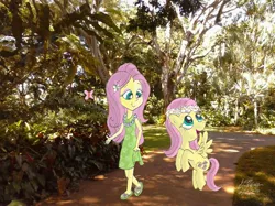 Size: 2048x1532 | Tagged: safe, artist:newportmuse, derpibooru import, fluttershy, equestria girls, duo, equestria girls in real life, floral head wreath, hawaii, haywaii, human ponidox, irl, photo, ponies in real life, sandals, self ponidox