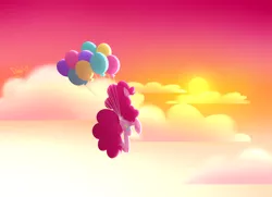 Size: 3200x2314 | Tagged: artist:siggie740, balloon, derpibooru import, floating, pinkie pie, safe, solo, sun, then watch her balloons lift her up to the sky