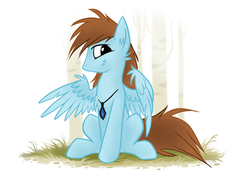 Size: 2200x1664 | Tagged: safe, artist:kejifox, derpibooru import, oc, oc:sorren, unofficial characters only, pegasus, pony, cute, grass, grin, jewelry, looking at you, necklace, pose, simple background, sitting, smiling, solo, wings