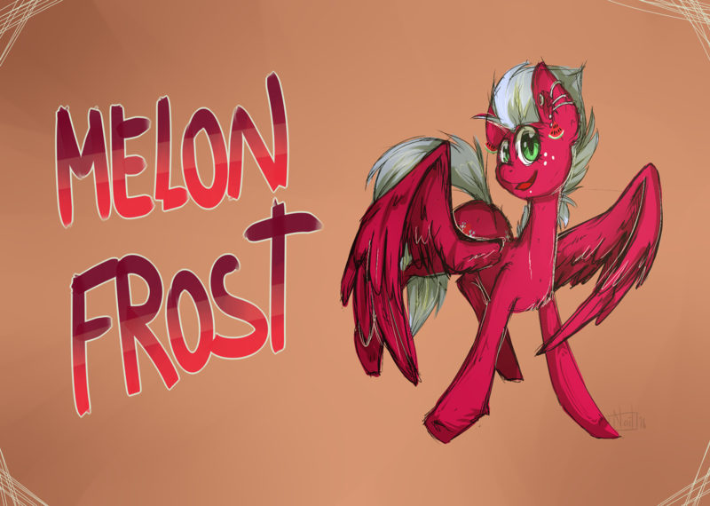 Size: 2100x1496 | Tagged: safe, artist:lonerdemiurge_nail, derpibooru import, oc, oc:melon frost, unofficial characters only, pegasus, pony, female, freckles, mare, piercing, smiling, solo, spread wings