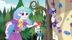 Size: 1920x1080 | Tagged: safe, derpibooru import, screencap, lyra heartstrings, octavia melody, princess celestia, equestria girls, legend of everfree, climbing harness, climbing wall, clothes, converse, principal celestia, rock climbing, shoes, sneakers