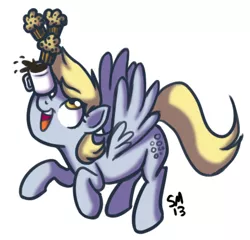 Size: 465x447 | Tagged: safe, artist:serenamidori, derpibooru import, derpy hooves, pegasus, pony, balancing, coffee, coffee mug, female, food, mare, muffin, ponies balancing stuff on their nose, simple background, solo, white background