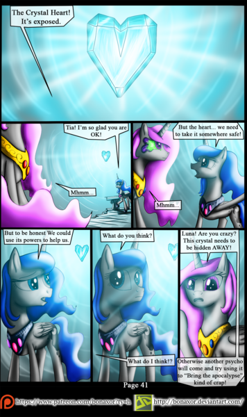 Size: 1200x2021 | Tagged: artist:bonaxor, comic, comic:corruption, crystal heart, dark magic, derpibooru import, magic, princess celestia, princess luna, safe, vulgar