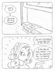 Size: 849x1100 | Tagged: anthro, artist:circe, artist:steve budzinski, black and white, comic:soreloser, derpibooru import, grayscale, monochrome, rarity, safe, spa, traditional art