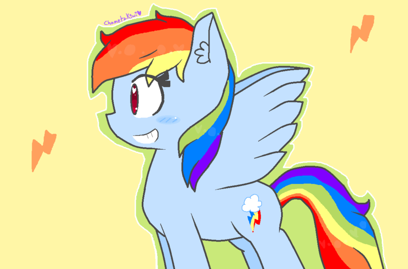 Size: 1212x800 | Tagged: artist:chametzkiwi, derpibooru import, grin, rainbow dash, safe, smiling, solo