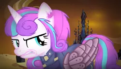 Size: 747x427 | Tagged: alternate timeline, amputee, angry, artist:rainbow3838838, augmented, crystal empire, crystal war timeline, derpibooru import, fury heart, older, older flurry heart, princess flurry heart, prosthetic limb, prosthetics, prosthetic wing, safe, solo