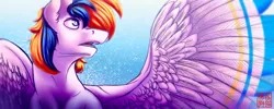 Size: 3042x1220 | Tagged: artist:rattlesire, derpibooru import, hippogriff, oc, oc:cirrus sky, open mouth, original species, safe, solo, spread wings, teeth, unofficial characters only