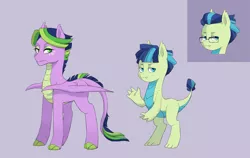 Size: 2759x1744 | Tagged: safe, artist:pikokko, derpibooru import, oc, oc:caesar, oc:jade, unofficial characters only, dracony, hybrid, pony, bipedal, glasses, interspecies offspring, offspring, parent:spike, parent:twilight sparkle, parents:twispike, reference sheet