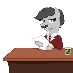 Size: 4000x4000 | Tagged: safe, artist:besttubahorse, artist:paintponi, derpibooru import, oc, oc:tom anchorstallion, unofficial characters only, earth pony, pony, absurd resolution, clothes, coffee cup, cup, desk, facial hair, male, moustache, necktie, reporter, ron burgundy, simple background, solo, suit, transparent background, vector