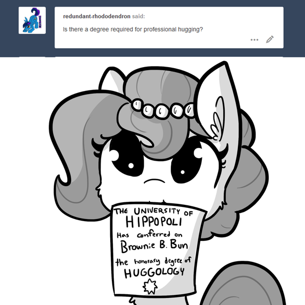 Size: 1280x1280 | Tagged: safe, artist:tjpones, derpibooru import, oc, oc:brownie bun, unofficial characters only, horse wife, black and white, cute, diploma, grayscale, monochrome, mouth hold, simple background, solo, tjpones is trying to murder us, tumblr, white background