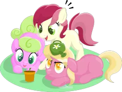 Size: 4000x3040 | Tagged: artist:vulthuryol00, colored pupils, cute, cuteluck, daisy, derpibooru import, dripping, flower pot, flower trio, flower wishes, frown, lily, lilybetes, lily valley, looking at something, looking up, lying down, missing cutie mark, open mouth, potted plant, prone, roseluck, safe, simple background, smiling, transparent background, watering can
