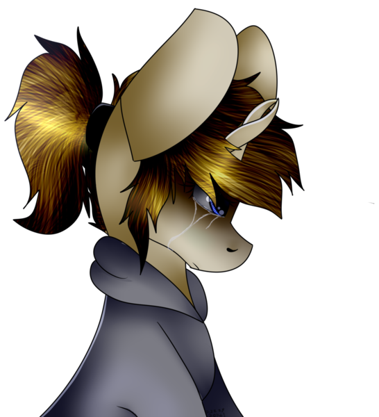 Size: 1024x1126 | Tagged: safe, artist:fizzy2014, derpibooru import, oc, unofficial characters only, earth pony, pony, clothes, crying, hoodie, impossibly large ears, simple background, solo, transparent background