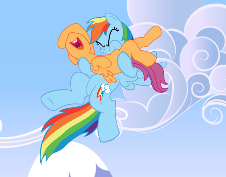 Size: 2843x2222 | Tagged: artist:tay-houby, colored, color edit, cute, cutealoo, derpibooru import, edit, laughing, nose in the air, rainbow dash, raspberry, safe, scootaloo, scootalove, tickling, tummy buzz