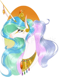 Size: 1240x1594 | Tagged: safe, artist:legally-psychotic, derpibooru import, princess celestia, pony, bust, eyelashes, eyeshadow, female, horn jewelry, horn ring, jewelry, lidded eyes, looking up, makeup, mare, modified accessory, necklace, portrait, profile, simple background, solo, transparent background, watermark