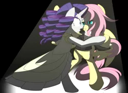 Size: 3600x2600 | Tagged: safe, artist:geraritydevillefort, derpibooru import, fluttershy, rarity, pony, bipedal, clothes, crossover, dancing, eye contact, female, flarity, lesbian, looking at each other, phantom of the opera, shipping, spotlight