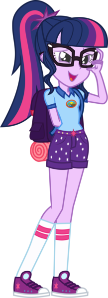 Size: 3000x8296 | Tagged: safe, artist:uponia, derpibooru import, sci-twi, twilight sparkle, equestria girls, legend of everfree, .svg available, absurd resolution, backpack, camp everfree outfits, clothes, cute, female, glasses, shoes, shorts, simple background, sleeping bag, sneakers, socks, solo, transparent background, twiabetes, vector