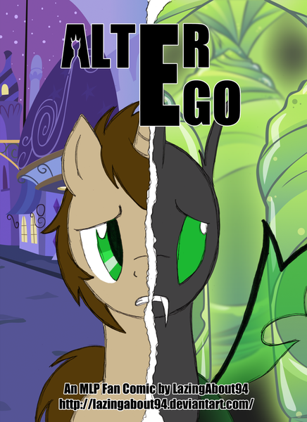 Size: 1024x1408 | Tagged: safe, artist:lazingabout94, derpibooru import, oc, unofficial characters only, changeling, changeling oc, comic, cover, green changeling