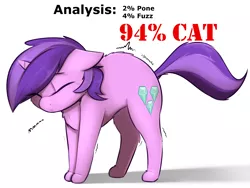 Size: 2400x1800 | Tagged: dead source, safe, artist:captainpudgemuffin, derpibooru import, amethyst star, cat, cat pony, original species, pony, unicorn, analysis, behaving like a cat, captainpudgemuffin is trying to murder us, chest fluff, cute, dock, eyes closed, fluffy, hnnng, pone, shivering, simple background, solo, stretching, white background