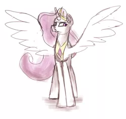 Size: 4268x4041 | Tagged: safe, artist:ivacatherianoid, derpibooru import, princess celestia, alicorn, pony, absurd resolution, drawalong, mlpds, simple background, sketch, solo, spread wings, white background