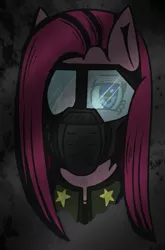 Size: 497x754 | Tagged: artist:lazerblues, derpibooru import, gas mask, mask, pinkamena diane pie, pinkie pie, safe, solo