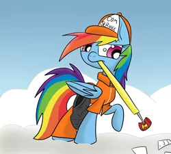 Size: 2000x1800 | Tagged: artist:yourfavoritelove, clothes, community service, derpibooru import, prisoner rd, prison outfit, rainbow dash, safe, solo, trash