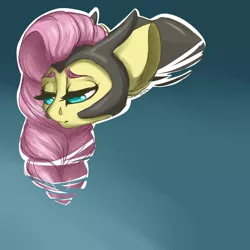 Size: 2500x2500 | Tagged: alternate timeline, artist:flita, big ears, bust, derpibooru import, fluttershy, helmet, portrait, sad, safe, solo