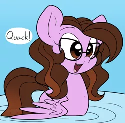 Size: 1014x1002 | Tagged: safe, artist:sweetfilthyfun, derpibooru import, oc, oc:ivy rose, unofficial characters only, duck pony, pegasus, pony, behaving like a bird, behaving like a duck, cute, glasses, open mouth, pegaduck, quack, smiling, solo, spread wings, swimming, water