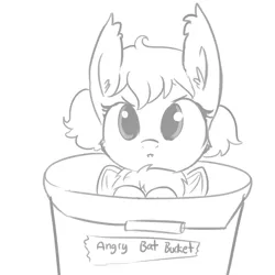 Size: 1045x1045 | Tagged: safe, artist:tjpones, derpibooru import, oc, unofficial characters only, bat pony, pony, angry, angry bat bucket, bat bucket, bucket, chest fluff, cute, cute little fangs, fangs, fluffy, frown, glare, looking at you, monochrome, ocbetes, simple background, sketch, solo, white background