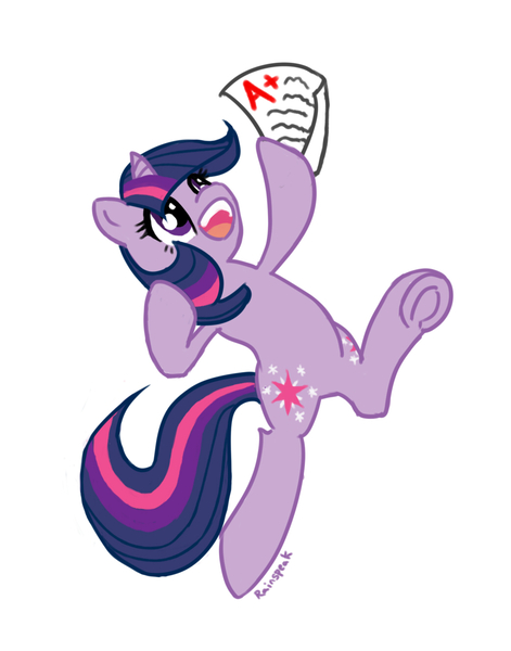 Size: 1040x1325 | Tagged: safe, artist:rainspeak, derpibooru import, twilight sparkle, pony, bipedal, open mouth, report card, simple background, solo, white background
