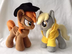 Size: 885x663 | Tagged: safe, artist:burgunzik, derpibooru import, derpy hooves, oc, oc:calamity, pegasus, pony, fallout equestria, clothes, female, hat, hoodie, irl, mare, photo, plushie