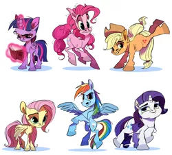 Size: 3500x3170 | Tagged: safe, artist:themarquisofdorks, derpibooru import, applejack, fluttershy, pinkie pie, rainbow dash, rarity, twilight sparkle, twilight sparkle (alicorn), alicorn, pony, alternate design, book, bucking, hoers, levitation, magic, mane six, simple background, telekinesis, white background