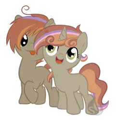 Size: 1024x1062 | Tagged: safe, artist:splender-fire, derpibooru import, oc, oc:smash monitor, oc:sweet note, unofficial characters only, earth pony, pony, unicorn, offspring, parent:button mash, parent:sweetie belle, parents:sweetiemash, simple background, transparent background, twins