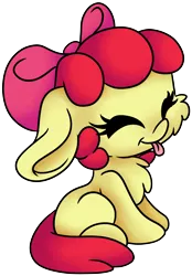 Size: 3196x4592 | Tagged: safe, artist:cutepencilcase, derpibooru import, apple bloom, pony, adorabloom, chest fluff, cute, eyes closed, floppy ears, silly, silly pony, simple background, solo, tongue out, transparent background