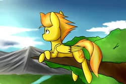 Size: 3872x2592 | Tagged: artist:xaski21, cloud, derpibooru import, mountain, prone, safe, sky, solo, spitfire, tree, tree branch