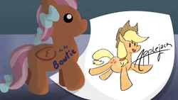 Size: 1280x720 | Tagged: safe, artist:crowneprince, derpibooru import, screencap, applejack, oc, oc:bowtie, pony, ponycon, ponycon nyc