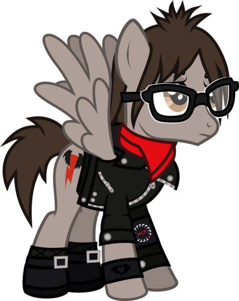 Size: 1021x1286 | Tagged: safe, artist:lightningbolt, derpibooru import, ponified, pegasus, pony, .svg available, armband, buckle, clandestine industries, clothes, glasses, hair over one eye, hoodie, indifferent, jacket, male, mikey way, my chemical romance, pulled up sleeve, scarf, shirt, shoes, simple background, socks, solo, spread wings, stallion, svg, three cheers for sweet revenge, transparent background, undershirt, vector, wristband, zipper