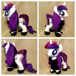 Size: 1280x1280 | Tagged: artist:equinepalette, beatnik rarity, beret, clothes, derpibooru import, hat, irl, photo, plushie, rarity, safe, shoes, solo, sweater