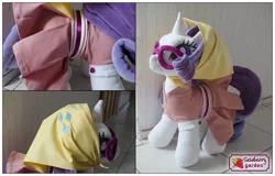 Size: 1358x868 | Tagged: artist:sewberrygarden, camping outfit, clothes, derpibooru import, dress, glasses, hat, irl, photo, plushie, rarity, safe, sleepless in ponyville, solo