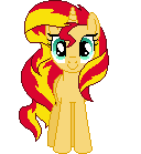Size: 128x139 | Tagged: safe, artist:onil innarin, derpibooru import, sunset shimmer, pony, c:, female, looking at you, mare, pixel art, simple background, solo, transparent background